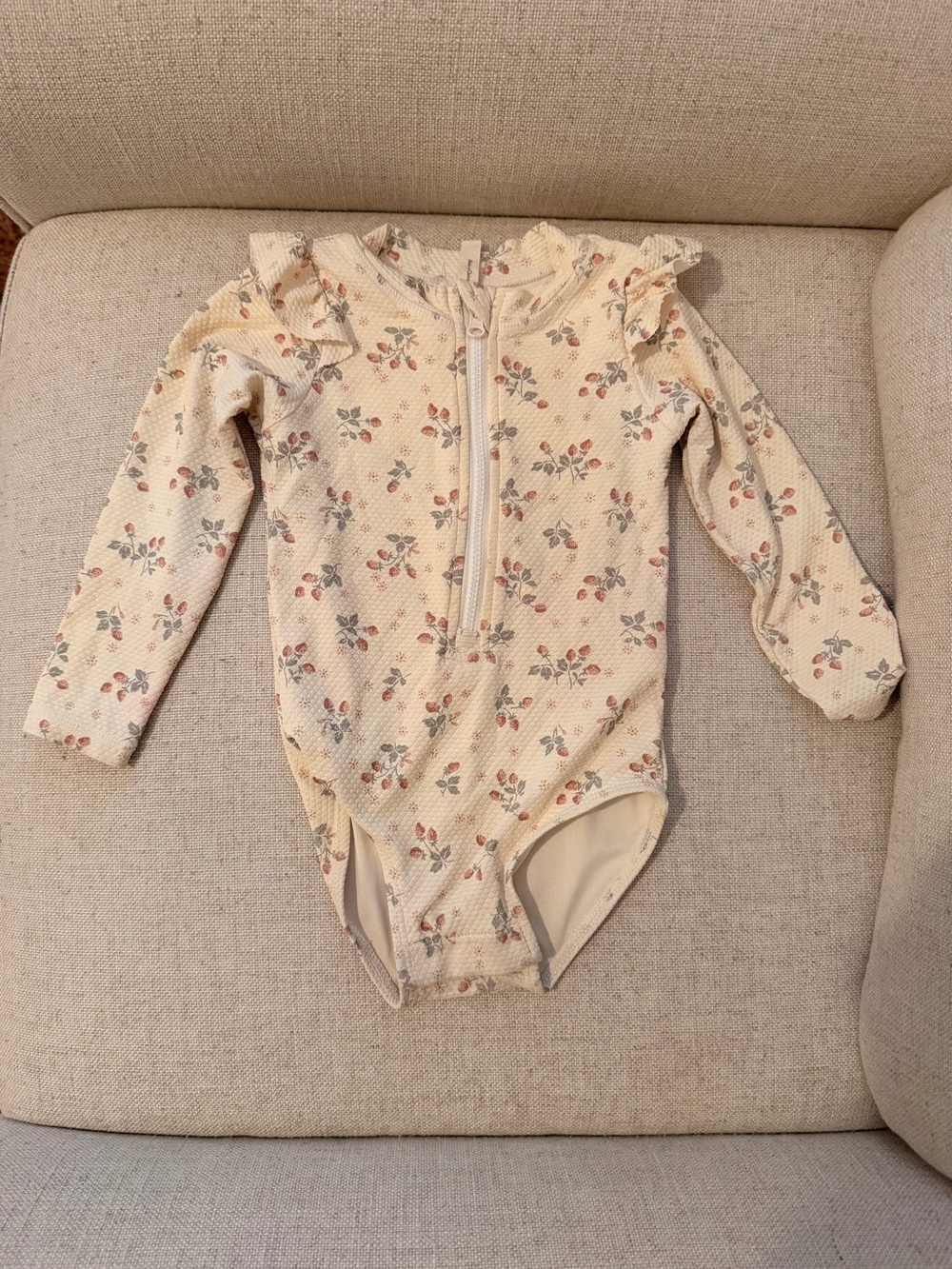Quincy Mae Cream Floral Long-Sleeve Swimsuit